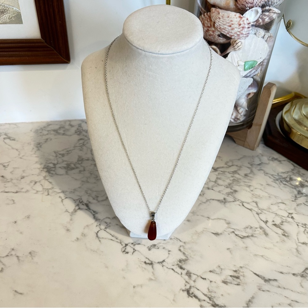 Tear Drop‎ Gem Stone Necklace w/ 925 Silver Chain